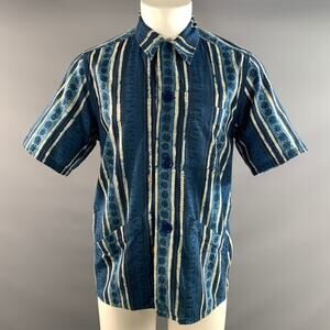 BEAMS Size M Navy Blue Abstract Cotton Camp Short Sleeve Shirt